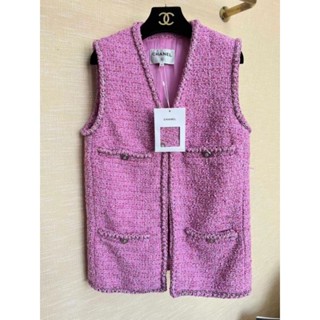 Blazer แขนกุดตัวยาวเนื้อผ้าทวิตสีชมพูหวาน 🏩more md- 655