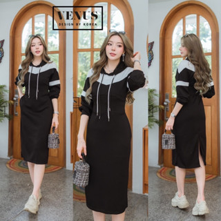 🌈🌿🌼🌺🌸🤎🧡🇰🇷 Cotton 2tone Hood Long Sleeve Maxi Dress