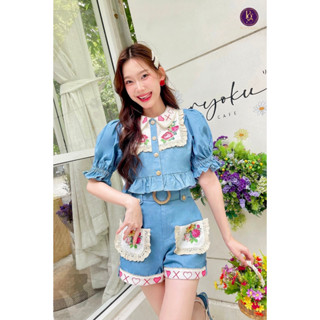 Lalisa999ราคาถูกที่สุด!! Boniga(โบนิก้า) Set เสื้อแขนพอง+กางเกงขาสั้นสุดน่ารัก