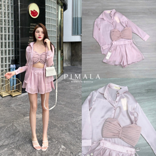 Pimala: Setเสื้อครอปสายเดี่ยวแต่งจีบโทนสีน่ารัก(*สอบถามสต๊อกก่อนกดสั่งน๊า)