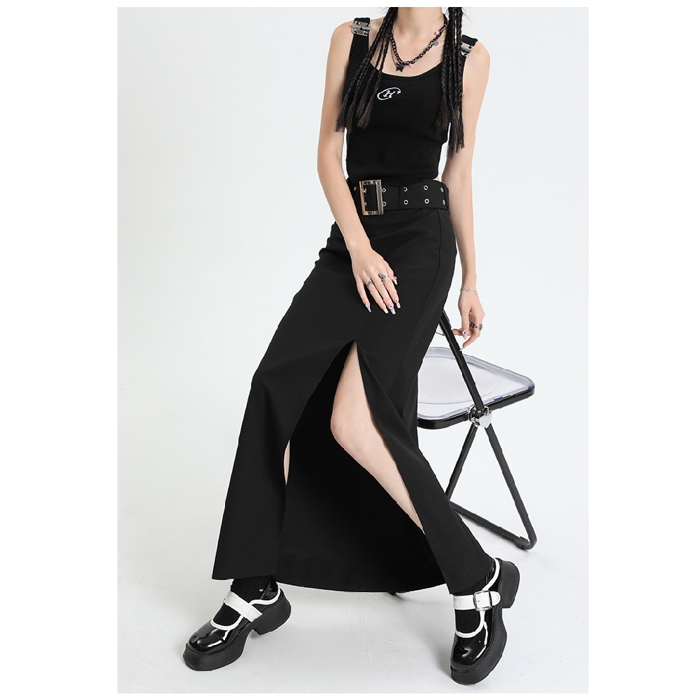 Cicishop(2633)กระโปรงยาวทรงเอผ้าโพลีเอสเตอร์ ดีเทลผ่าข้างสูงชิคๆ ใส่แล้วดูขายาวสุดๆ(แถมเข็มขัดหนัง) รูปที่ 5