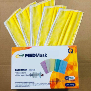 หน้ากากอนามัย 4 ชั้น สำหรับผู้ใหญ่ สีเหลือง Medmask 1 กล่อง 50  ชิ้น พร้อมส่งจ้า