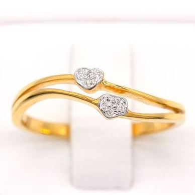 Happy jewelry แหวนหัวใจคู่น่ารัก หัวใจ 2 ดวง แหวนทองเพชรแท้ ทองแท้ 37.5% ME787