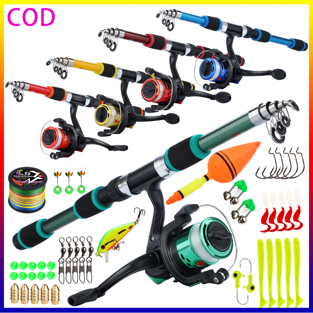 Sougayilang คันเบ็ดและรอกตกปลา 1.8 ม. คันเบ็ดพร้อมรอกตกปลาและอุปกรณ์ตกปลา 150 ม.