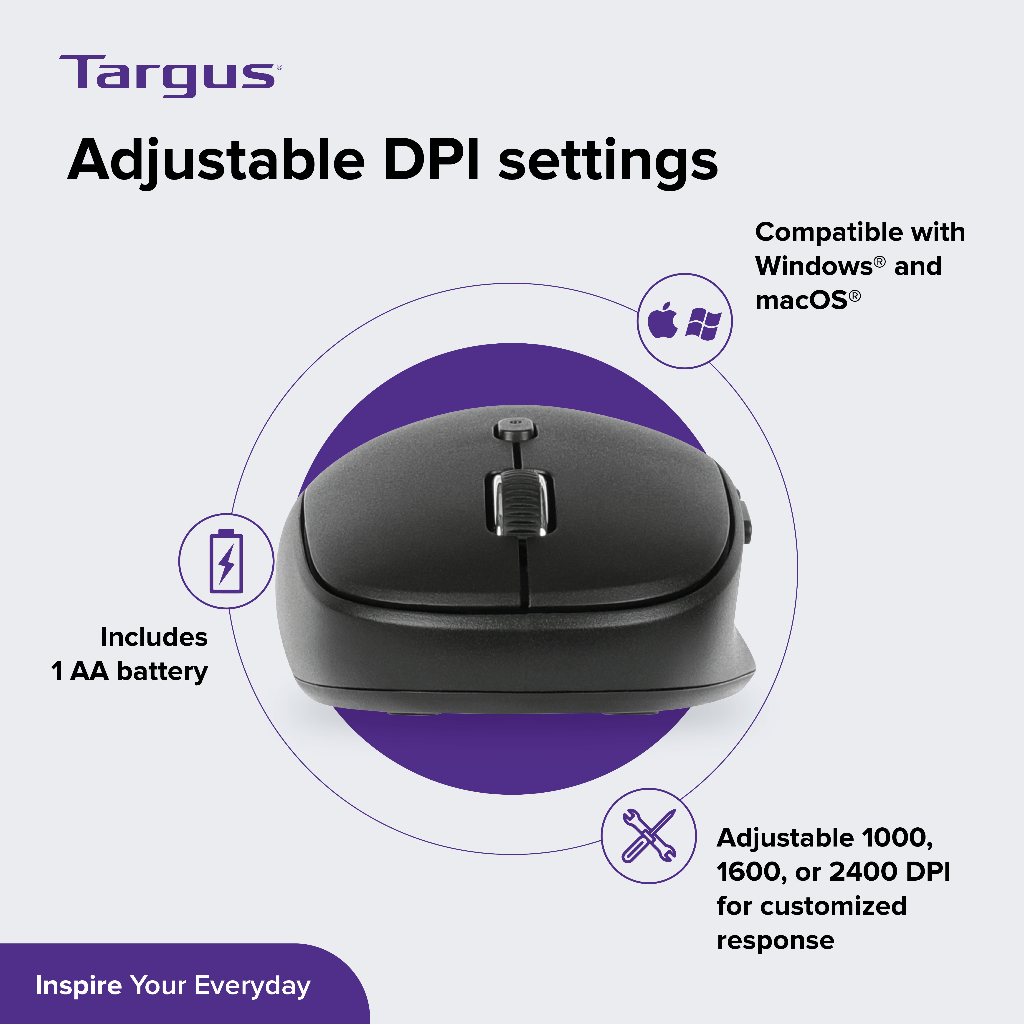 Targus B582 Midsize and Multi-device Bluetooth Mouse (AMB582) เม้าส์ไร้สาย เชื่อมต่อได้หลายอุปกรณ์ มี Anti-microbial - รูปที่ 4