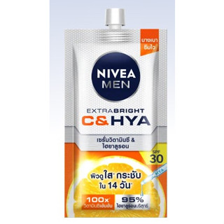 (6ซอง/กล่อง) NIVEA Men นีเวีย เมน เอ็กซ์ตร้า ไบรท์ ซี&amp;ไฮยา เอจ ดีเฟนซ์ วิตามิน เซรั่ม SPF30