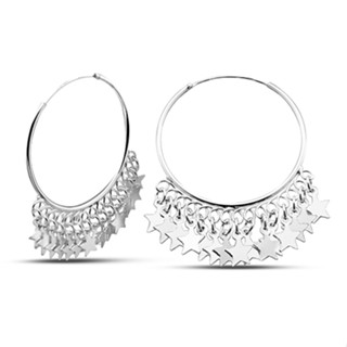 925 sterling silver earrings, round hoop decorated with star charm, elegant style/ต่างหูห่วงพร้อมจี้รูปดาวมีสไตล์ 925