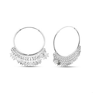 925 sterling silver hoop earrings, star charm/ต่างหูแบบห่วงเงินแท้925ประดับจี้ดาวเงิน