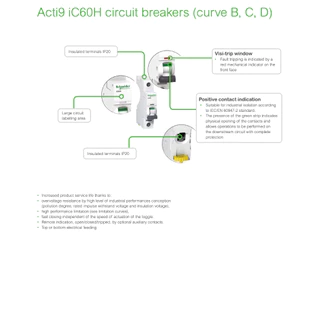 Schneider ลูกย่อย A9K271 6A - 40A 1P 6kA (IEC/EN 60898-1) iK60N C-curve Acti9 MCB