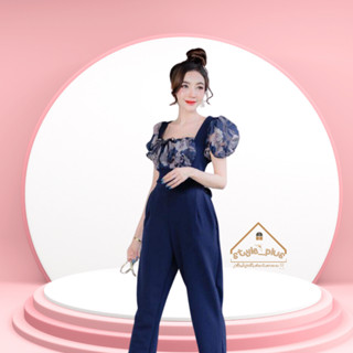 ( ส่งไว ) style_plus JL40 Jumpsuit จั้มสูทขายาว บาร์บี้กุหลาบแก้ว  ชุดผู้หญิง ชุดออกงานหรูๆ