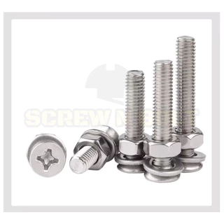 (ยกชุด) น็อต สกรู หัวเตเปอร์ แฉก F ตัวเมีย+แหวน สแตนเลส 304 เกลียวมิล M5 / (Set) Flat Head Machine