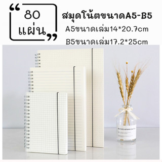 สมุดโน๊ต จดบันทึก ปกขาวขุ่นใส สมุดโน้ตขนาด A5- B5  80แผ่น ห่วงข้าง แบบเส้นบรรทัด หรือแบบตารางGRIDหรือแบบพื้นขาว