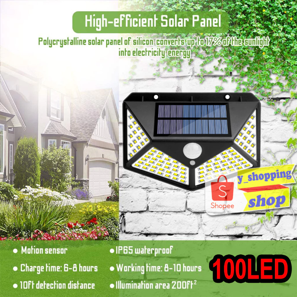 Solar motion sensor light 100 LED 3 โหมด ไฟออก4ทาง ไฟติดผนังโซล่าเซลล์พลังงานแสงอาทิตย์ เซ็นเซอร์ *