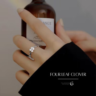 Glamor✨ Four Leaf Clover แหวน เงินแท้ 925 แหวนปรับขนาดได้ แหวนเงินแท้ผู้หญิง แหวนผู้หญิง แหวนนิ้วชี้