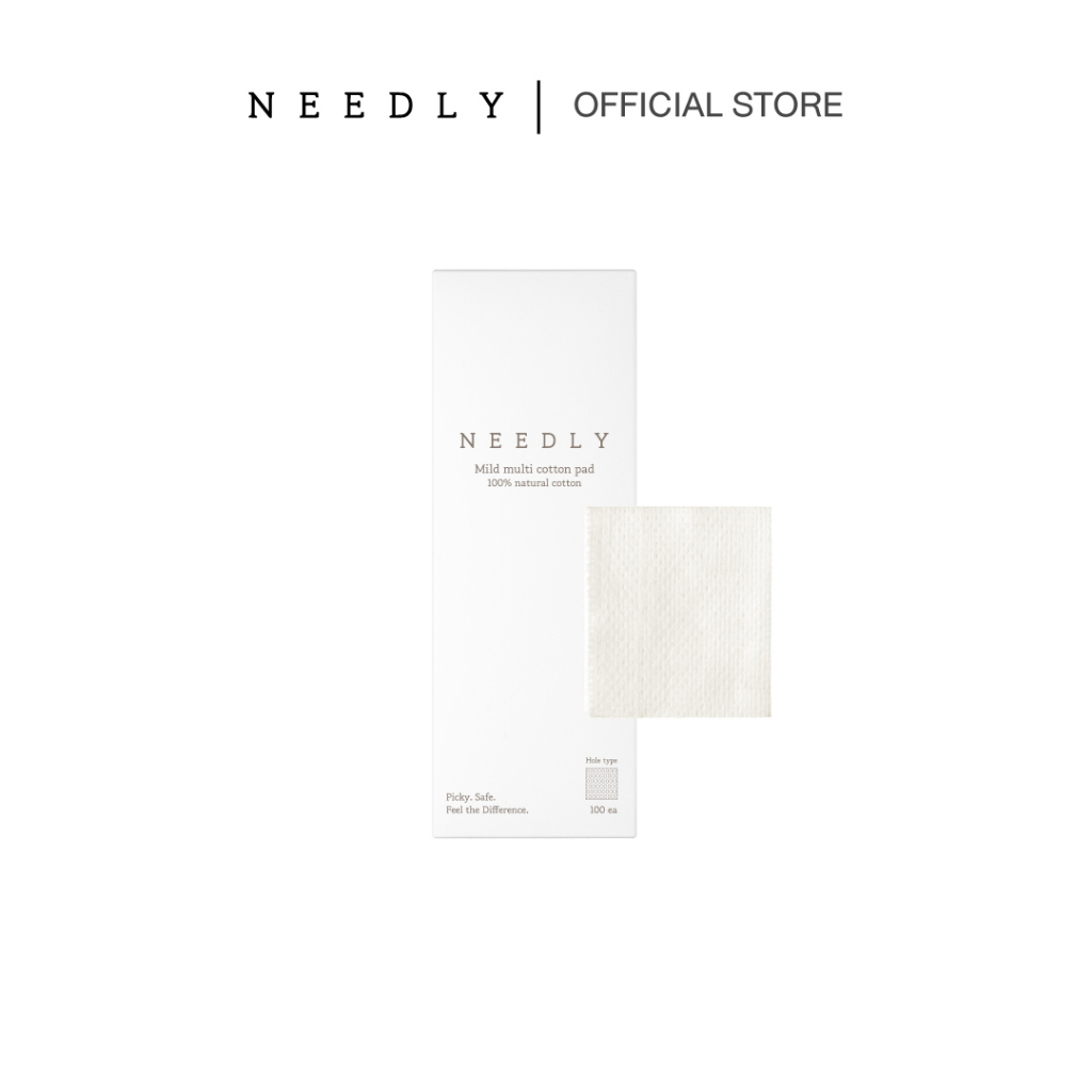 NEEDLY MILD MULTI COTTON PAD 100EA นีดลี่แผ่นสำลีคอตตอนแท้ เช็ดทำความสะอาดผิวหน้า