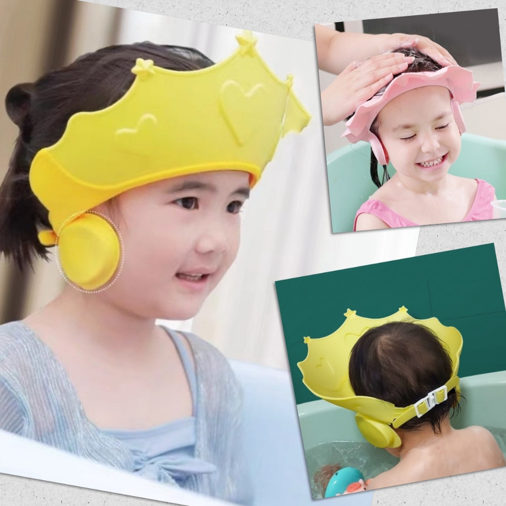 หมวกอาบน้ำเด็ก แบบปิดหู หมวกสระผมเด็ก กันน้ำเข้าหู กันแชมพูเข้าตา มีสายรัด ปรับระดับได้ – โปรปัง