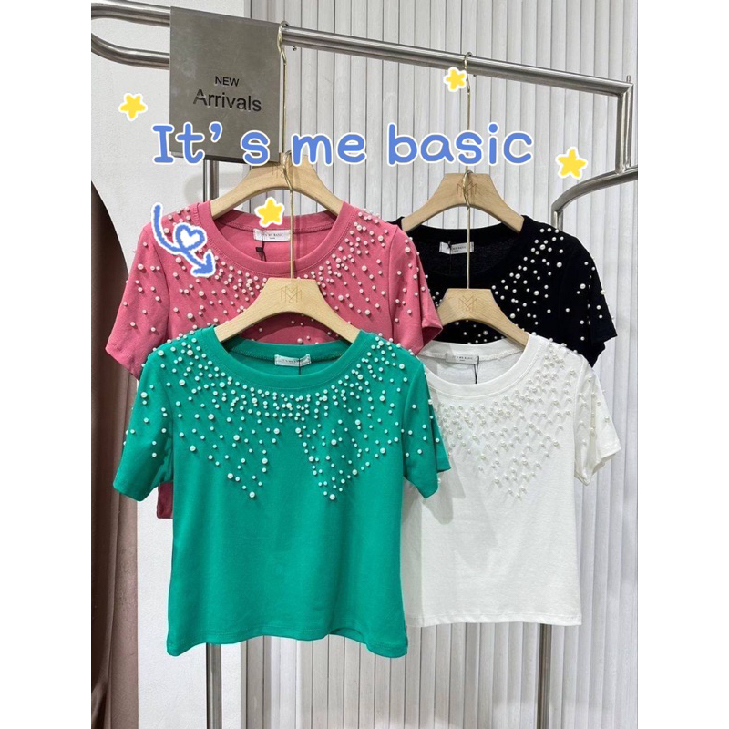 เสื้อครอป ติดมุก 🤍 ป้าย it's me basic