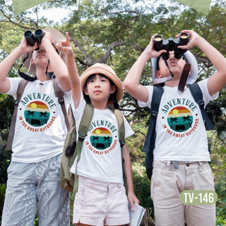 Camping เสื้อยืดครอบครัว (ผ้า TC) ใส่ทีม เป็นแก๊งค์ ทั้งครอบครัว มีเด็ก คอกลม ลายน่ารัก