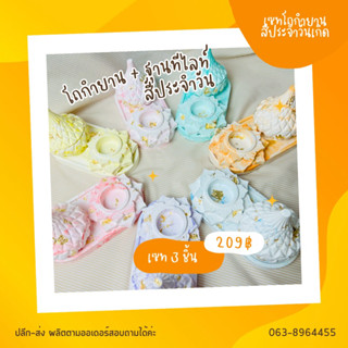 เซทโถกำยาน ลายสีประจำวันเกิด ฐานบัวทีไลท์ พร้อมถาดปูน เซท3ชิ้น