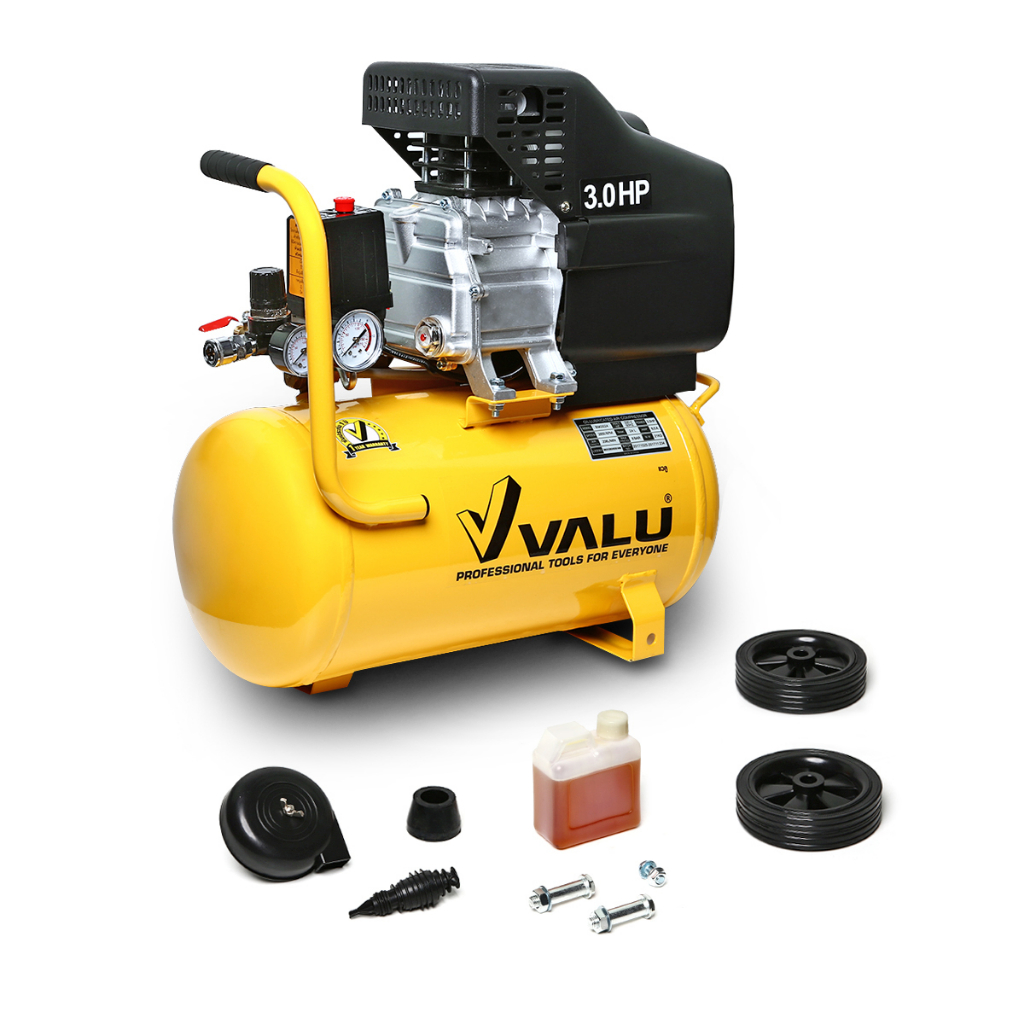 VALU ปั๊มลมขับตรง มอเตอร์ 3 แรงม้า (2200 วัตต์) ถัง 24 ลิตร รุ่น BM2024 ไฟ 1 เฟส ความเร็วรอบ 2,850 ร