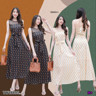 👗Pfashion [ส่งไวมาก🚛] P18895 Maxi dress แต่งซีทรู ลายดอกเล็ก ..