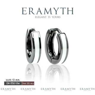 Eramyth jewelry: ต่างหูห่วง ดีไซน์ลงสี White Enamel ตัวเรือน เงินแท้ 92.5 13mm EM-0061-Bw-13 (พร้อมส่ง)