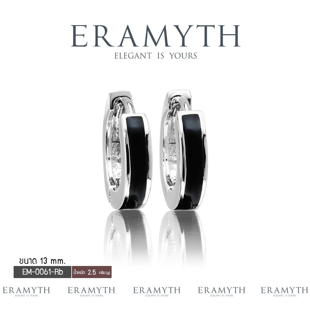 Eramyth Jewelry ต่างหูห่วง ลงสี Enamel ดำ เงินแท้ 92.5 ชุบทองคำขาว ขนาดวงนอก13mm รหัส:PH-0009-Rb-13