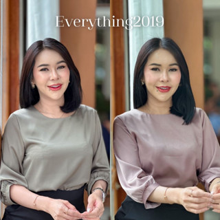 Everything2019 🌊 (1908) เสื้อผู้หญิงคอกลมแขน5ส่วน รุ่นคุณนาย ผ้าซาติน เรียบหรู ดูแพง