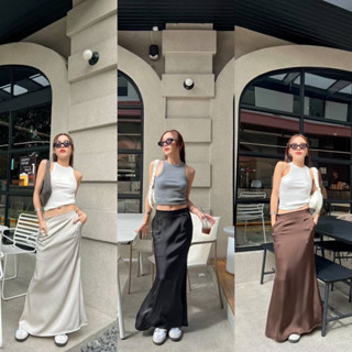 New in 🩶🤎🤍ชุดเซ็ตสวยสับแบบสาวมีเทส เสื้อกล้ามผ้าcotton rib มาคู่กับกระโปรงยาวผ้าซาตินพริ้วๆ งานสวยแพงจึ้ง