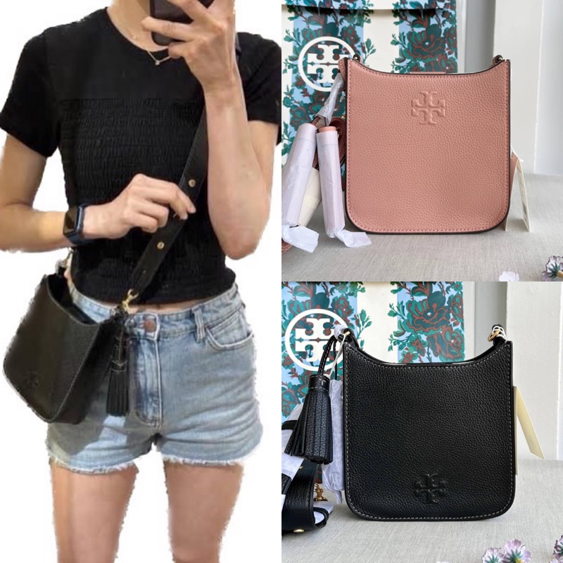 🎀 (สด-ผ่อน) กระเป๋าสะพาย สีดำ ชมพู น้ำตาล ครีม Tory Burch 84774 Thea Mini Web Shoulder Bag สายปรับได้