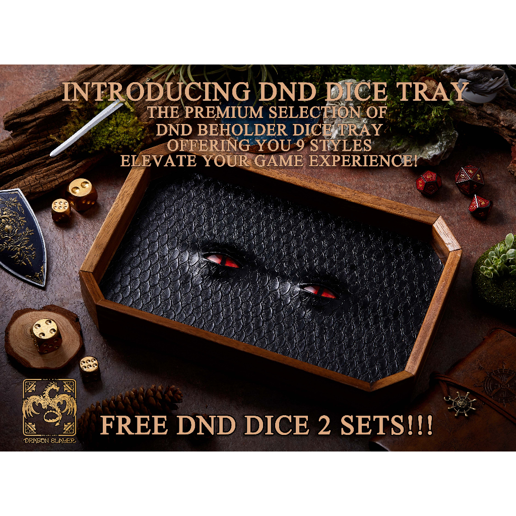 BEHOLDER Dice Tray Free Dice 2 sets| Faux Leather & Dragon Eye | Octagon Dice Tray | RPG Dice Tray |