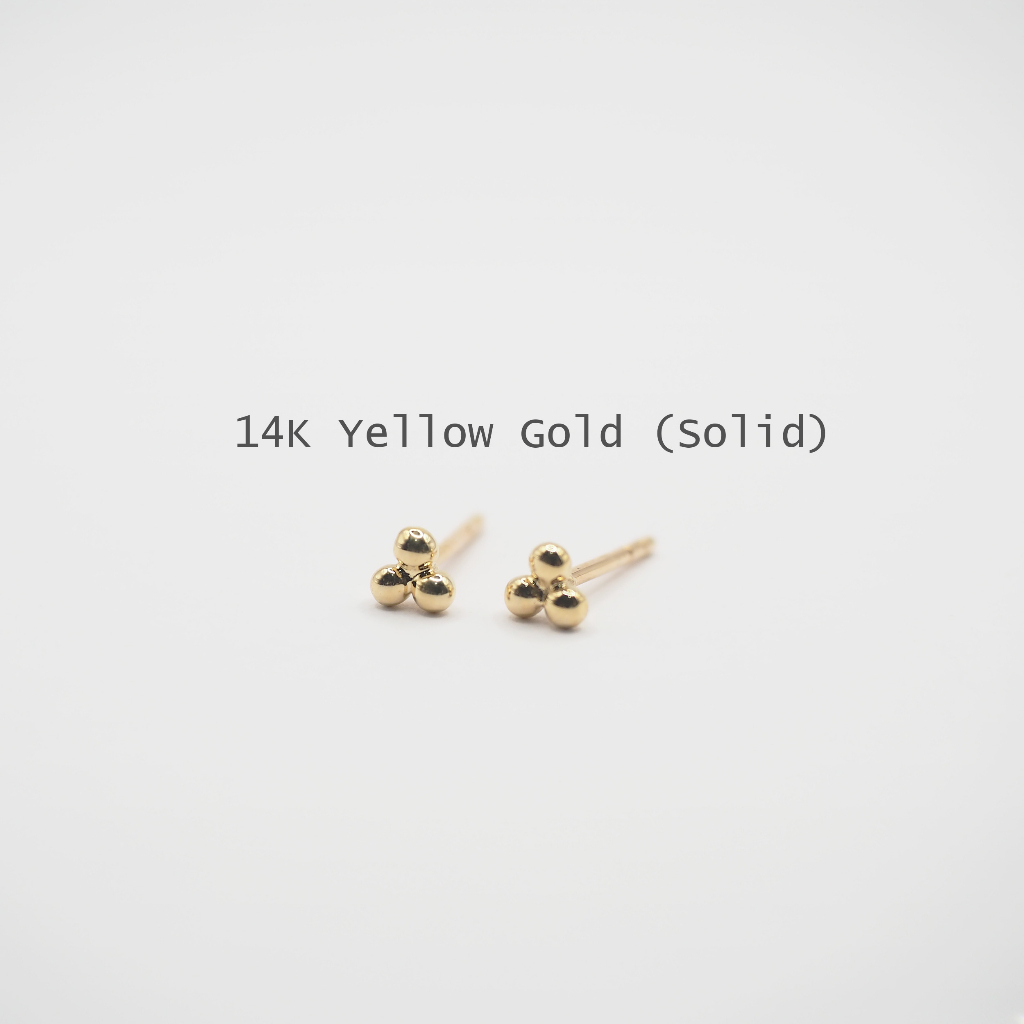 ต่างหูทองคำแท้ 14K ทั้งชิ้นไม่ใช่งานชุบ ต่างหูบอล trinity ball studs, minimalist earrings, everyday earrings