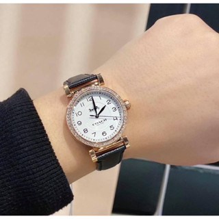 🎀 (สด-ผ่อน) นาฬิกา สายหนังสีดำ 32 มิล 14503396 Womens Madison Rose Gold-tone Black Leather Strap Watch