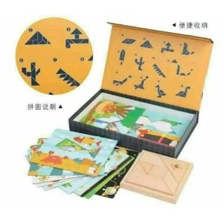 💡Creative Tangram Wooden Puzzle แนวเดียวกับคุมอง นำมาต่อกันเป็นรูปต่างๆ จินตนาการ มีโจทย์