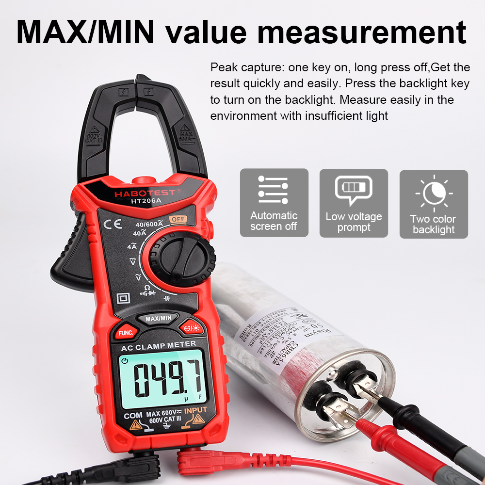 【มาถึงภายใน 3 วัน】HABOTEST HT206A ดิจิตอลแคลมป์มิเตอร์แคลมป์มิเตอร์ คีบแอมป์ วัดแอมป์ NCV Digital Clamp meterวัดคาปาซิเต ราคา ถูกที่สุด ดีลบีเคเค แกลเลอรีภาพที่ 6