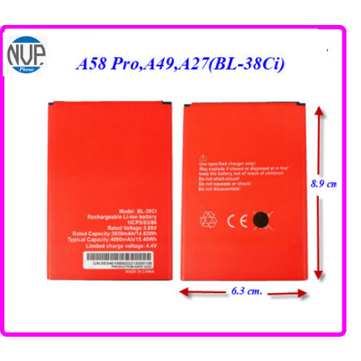 แบตเตอรี่ iTel A58 Pro,A49,A27(BL-38Ci) ขนาด 6.3x8.9 cm.