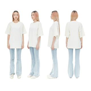 ON03  Cream สีครีม Oversize Cotton100% USA NO. 40 รุ่นยืดหยุ่นสูง