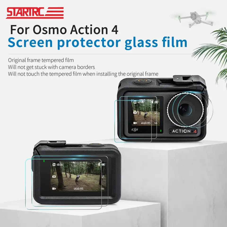 STARTRC 2 Set Tempered Glass Film for DJI Action 5 Pro / Action 4/3 Camera Lens Screen Film 9H HD