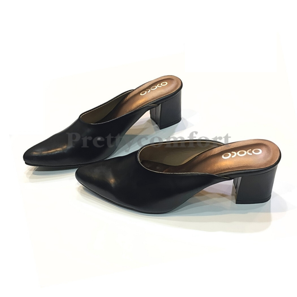 Prettycomfort รองเท้าแฟชั่น หน้าเรียว หุ้มหัว เปิดหลัง หัวแหลม สูง2 นิ้ว หนังนิ่ม ใส่สบาย FF3092 - รูปที่ 2