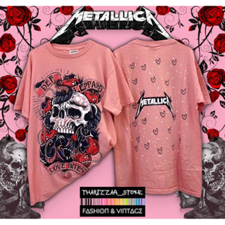 เสื้อยืดผ้าฟอก สีชมพู METALLICA