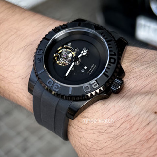 SeikoMod  Black Yacht Master Skeleton Open Case PVD Black