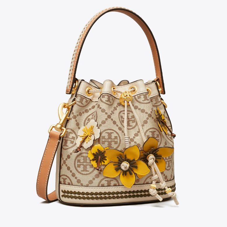 กระเป๋า Tory Burch T-monogram Braided Floral Bucket Bag