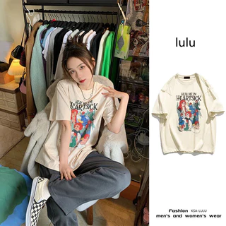 เสื้อยืดลายการ์ตูนผู้หญิงน่ารักๆ Oversize เสื้อผ้าแฟชั่นวินเทจ สีครีม สไตล์​เกาหลี เสื้อโอเวอร์ไซต์สกําลังฮิตใหม่ล่าสุด