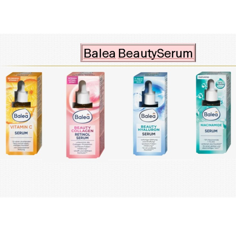 เซรัมบิวตี้ Baleaแบบขวด 30ml มีให้เลือก 4 สี 4 แบบ ค่ะ Balea BeautySerum(เซรัมวิตามินซี เซรัมคลอลาเจน เซรัมไฮยารูลอน)