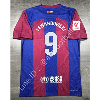 เสื้อฟุตบอล เกรด player Barcelona Home บาร์เซโลน่า เหย้า 2023/24 อาร์ม LALIGA เบอร์ชื่อ 9 LEWANDOWSKI