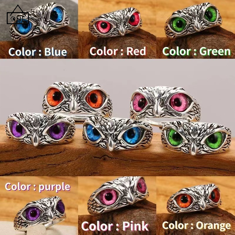 COD พร้อมส่ง-แหวนเงิน925นกฮูกวินเทจตาสีผู้ชายผู้หญิงราคาถูกอุปกรณ์แฟชั่นเกาหลี-a.one