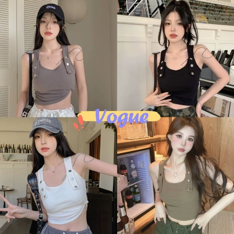 Vogue พร้อมส่ง เสื้อกล้ามไหมพรม มีฟองน้ำ เท่แนวสตรีท (FY6035) -H