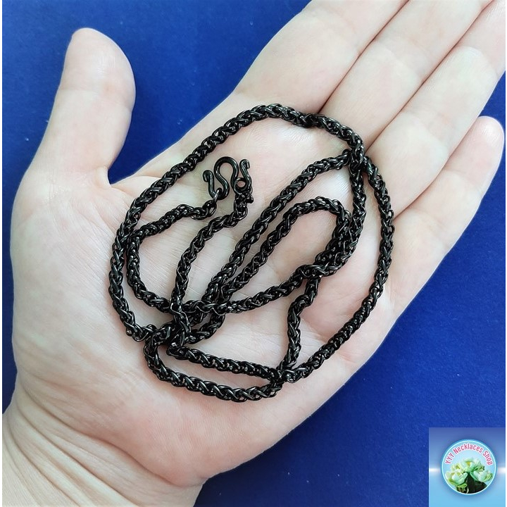 สร้อยคอสแตนเลสแท้ดำ สินค้าไทย ลายเปีย ขนาด 2.5 mm สร้อยคอห้อยพระ ผู้หญิง ผู้ชาย ไม่ลอก SL51.168