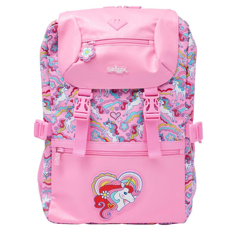 Smiggle Better Together Attach Foldover Backpack กระเป๋าเป้ขนาด 22L ลาย หัวใจยูนิคอล ชมพู พร้อมส่งในไทย