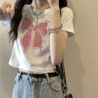 annacny เสื้อยืดสกรีนลายโบว์ 🎀 เสื้อยืดแฟชั่นเท่ห์ๆ มินิมอลน่ารักสุดๆ คอกลมแขนสั้น พร้อมส่ง TS1149